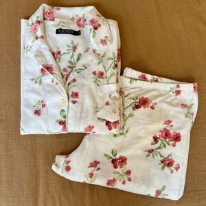 Lauren Ralph Lauren Womens Fuzzy Floral Button Front Pajama‎ Set Size Large
